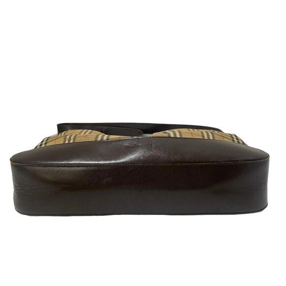 Auth Burberry's - Beige Dark Brown Multi Nylon Leather Shoulder Bag - Picture 7 of 7